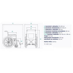Wózek inwalidzki stalowy ręczny FS 901 Timago - Parametry techniczne